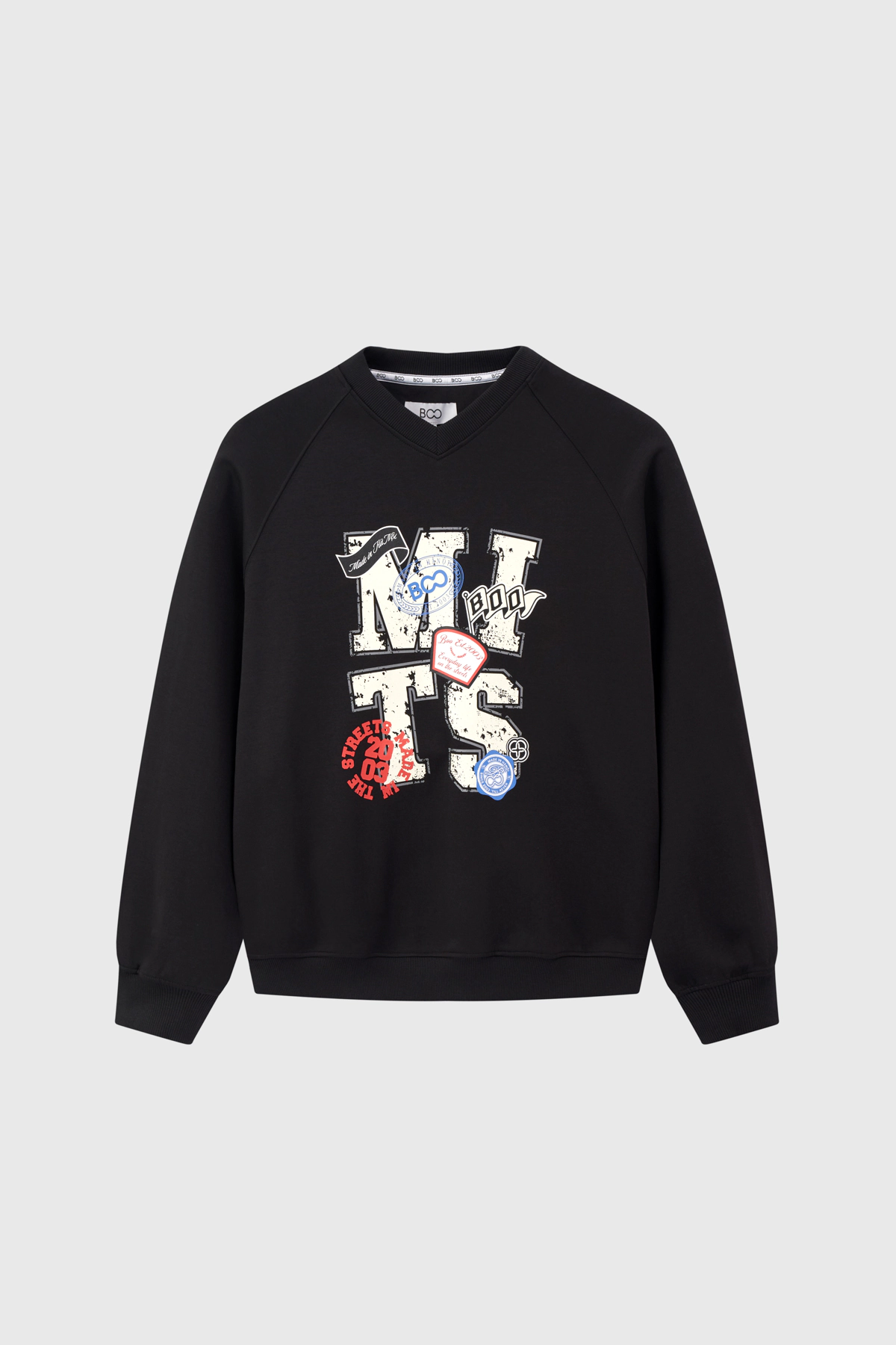 Áo nỉ không mũ over fit cổ V big graphic MITS ESS