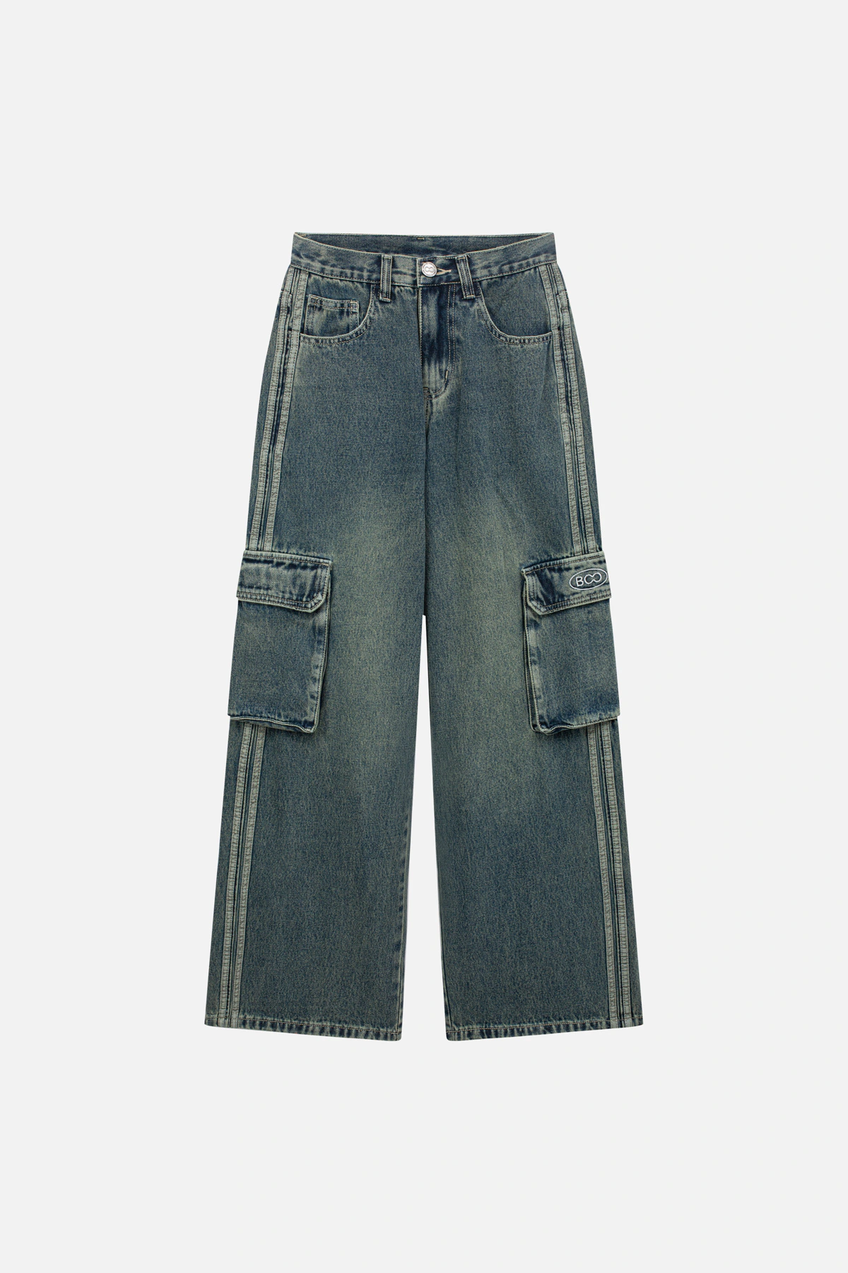 Quần jeans wide-leg túi hộp ốp dây ESS